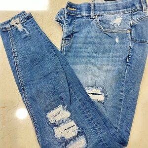 Classic Blue Distressed Skinny Jeans-Tall